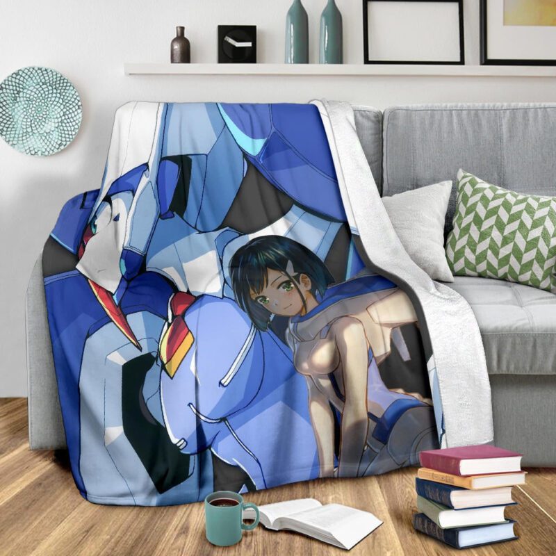 Darling In The Franxx Anime Fleece Blanket Ichigo Code 015 With Blue Franxx Fleece Blanket 2