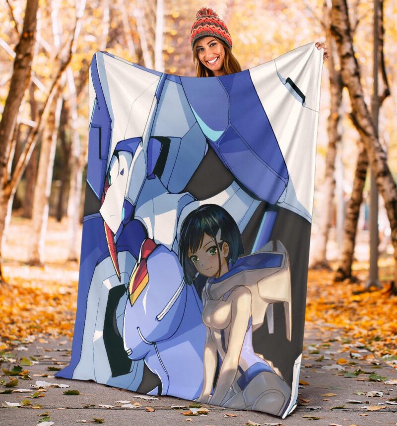 Darling In The Franxx Anime Fleece Blanket Ichigo Code 015 With Blue Franxx Fleece Blanket 3