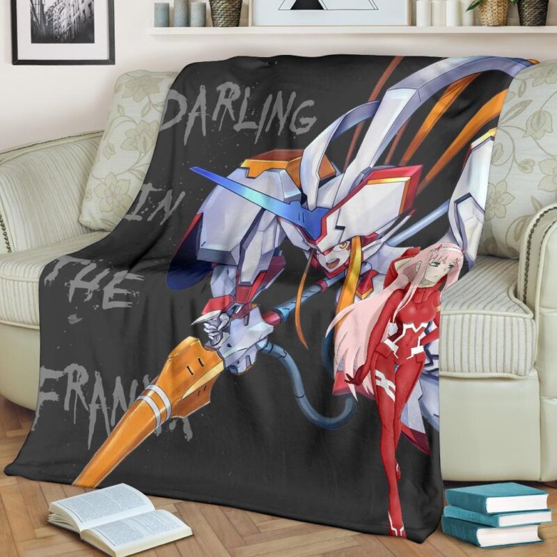 Darling In The Franxx Anime Fleece Blanket Zero Two Red Bodysuit Artwork And Strelizia Fleece Blanket 1