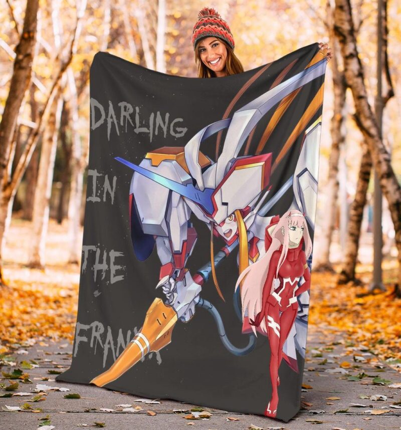 Darling In The Franxx Anime Fleece Blanket Zero Two Red Bodysuit Artwork And Strelizia Fleece Blanket 3