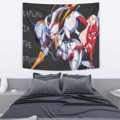 Darling In The Franxx Anime Tapestry Zero Two Red Bodysuit Artwork And Strelizia Tapestry Wall Hanging 2