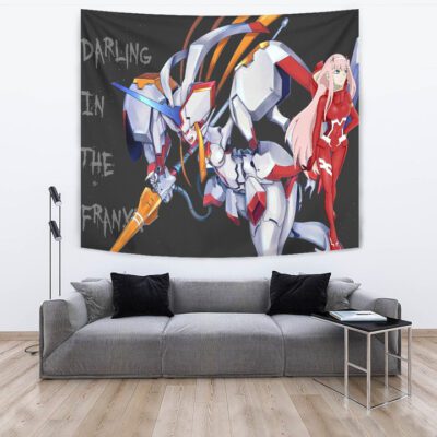 Darling In The Franxx Anime Tapestry Zero Two Red Bodysuit Artwork And Strelizia Tapestry Wall Hanging 3