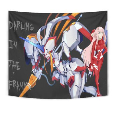 Darling In The Franxx Anime Tapestry - Zero Two Red Bodysuit Artwork And Strelizia Tapestry Wall Hanging