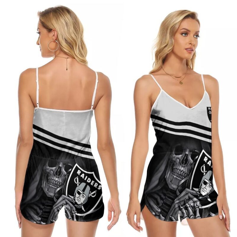 Death God Oakland Raiders NFL Football Team Logo Gift For Raiders Fans V-neck Romper Jumpsuit RJ00704