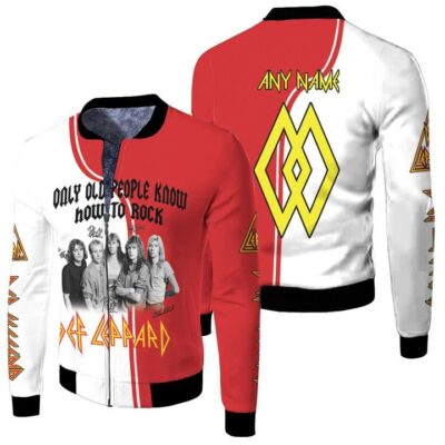 Def Leppard Only Old People Know How To Rock Signed Gift With Custom Name Number For Def Leppard Fans.jpg Fleece Bomber Jacket