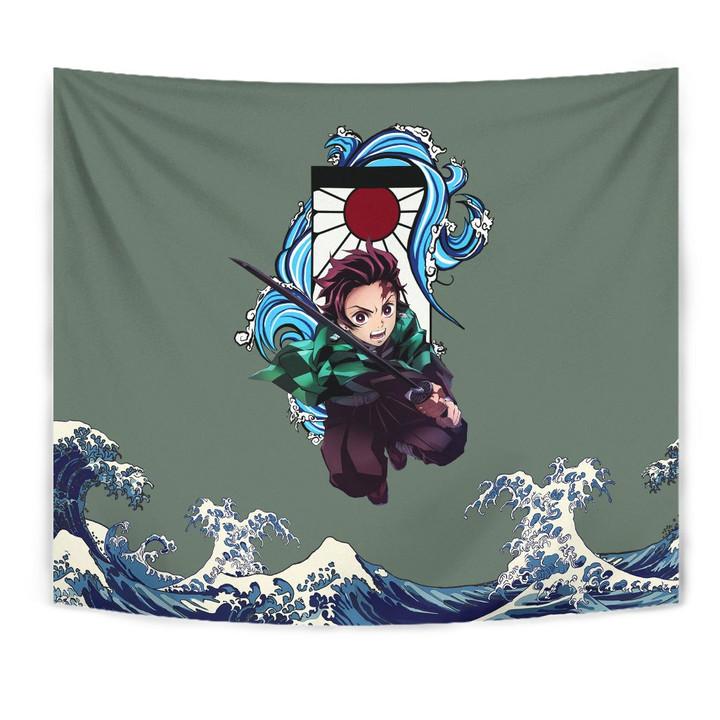 Demon Slayer Anime Tapestry Tanjiro Holding Sword Wave After Wave Tapestry Wall Hanging Let 0965