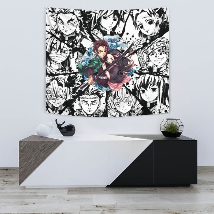 Demon Slayer Anime Tapestry – Tanjiro Protect Nezuko Vs Villains Black ...