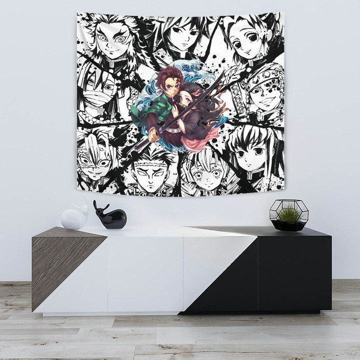 Demon Slayer Anime Tapestry – Tanjiro Protect Nezuko Vs Villains Black 