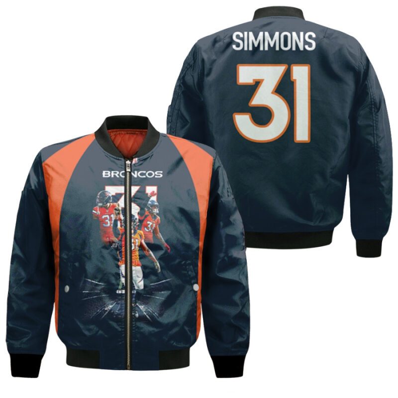 Denver Broncos Justin Simmons 31 NFL Legends Best Player Navy Gift For Broncos Fans Bomber Jacket BJ03476