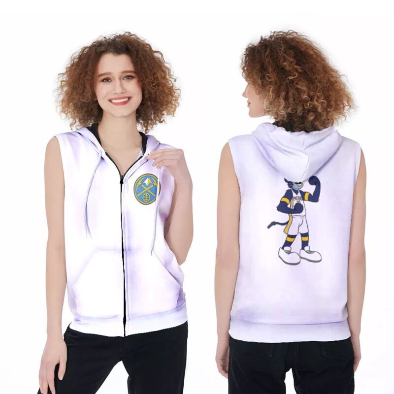 Denver Nuggets Basketball Classic Mascot Logo Gift For Nuggets Fans White Zip Sleeveless Hoodie ZSH1904