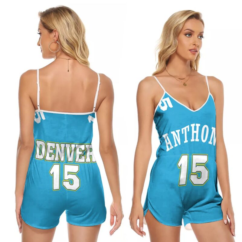 Denver Nuggets Carmelo Anthony 15 Hardwood Classics Light Blue 2019 Jersey Gift For Nuggets Fans V-neck Romper Jumpsuit RJ01507