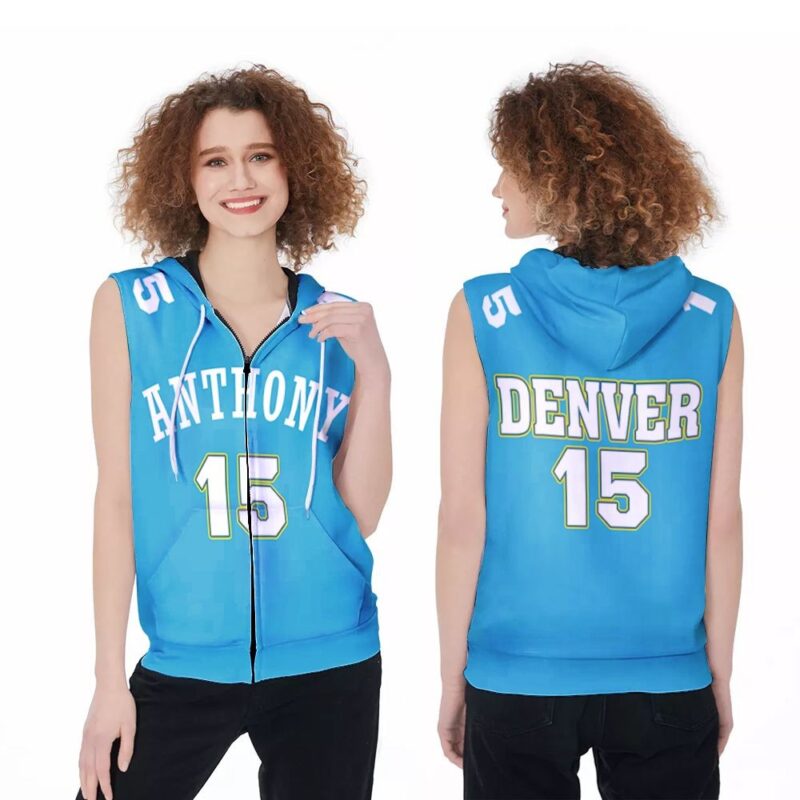 Denver Nuggets Carmelo Anthony 15 Hardwood Classics Light Blue 2019 Jersey Jersey Style Gift For Nuggets Fans Zip Sleeveless Hoodie ZSH0778