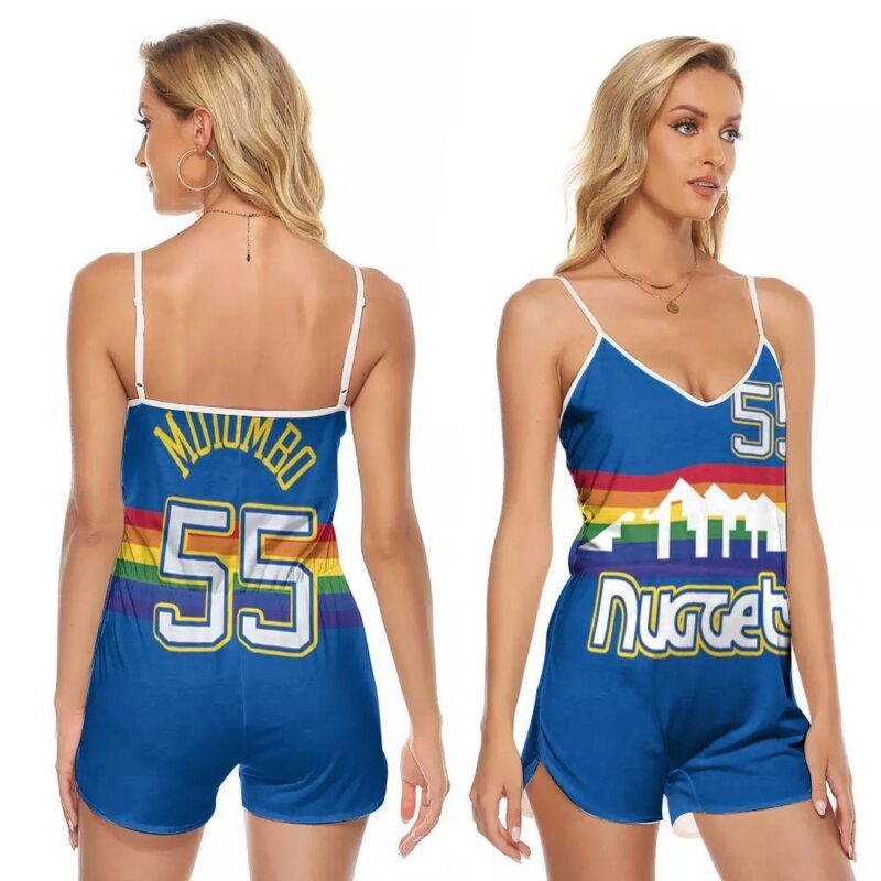 Denver Nuggets Dikembe Mutombo 55 NBA Mitchell Ness 199192 Hardwood Classics Swingman Gift For Nuggets Fans V-neck Romper Jumpsuit RJ00717