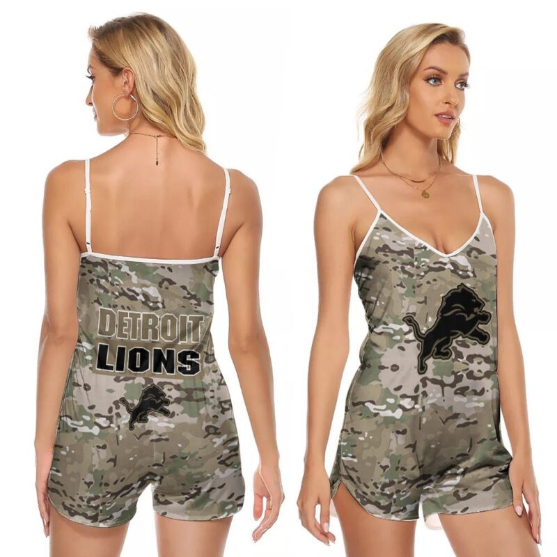 Detroi Lions NFL American Football Team Logo Camouflage Gift For Detroi Lions Fans American Football Lovers V-neck Romper Jumpsuit RJ00575