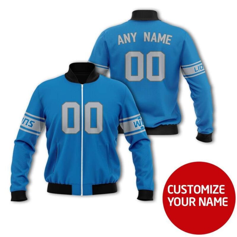 Detroit Lions #00 Personalized Blue Jersey Style Gift With Custom Number Name For Lions Fans Bomber Jacket BJ00048