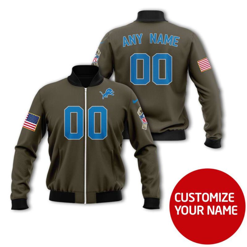 Detroit Lions #00 Personalized Br?n Jersey Style Gift With Custom Number Name For Lions Fans Bomber Jacket BJ00067