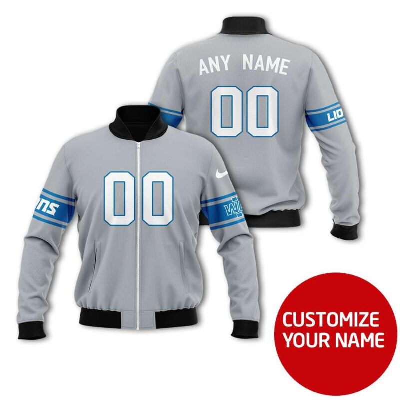 Detroit Lions #00 Personalized Silver Jersey Style Gift With Custom Number Name For Lions Fans Bomber Jacket BJ03868