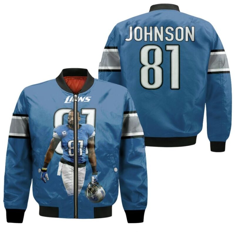 Detroit Lions Calvin Johnson 81 NFL Legends Light Blue 2019 Gift For Lions Fans Bomber Jacket BJ04256