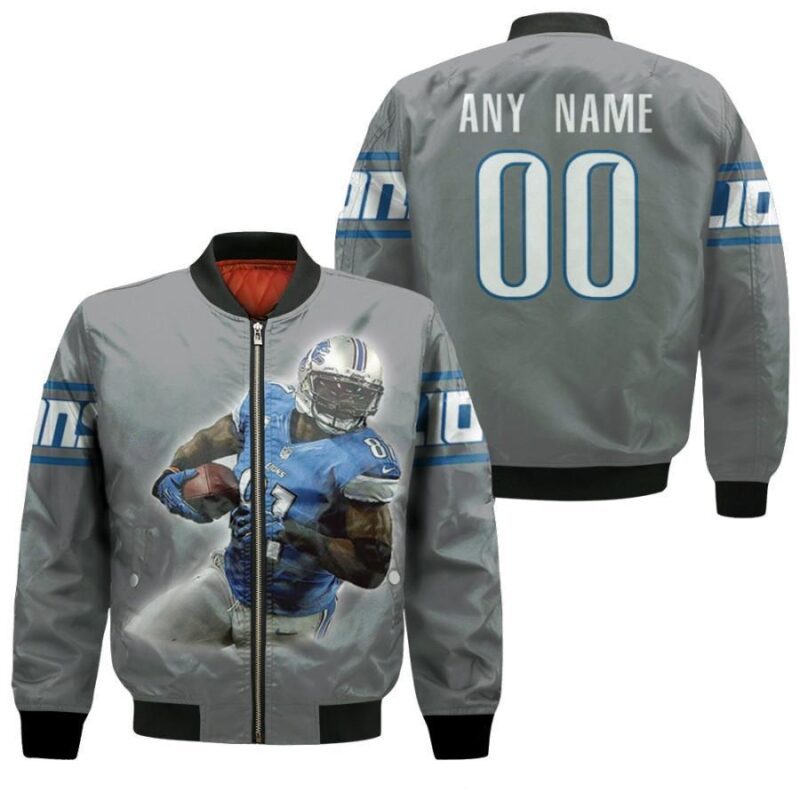 Detroit Lions Calvin Johnson 81 NFL Team Grey Jersey Style Gift With Custom Number Name For Detroit Lions Fans Bomber Jacket BJ00125