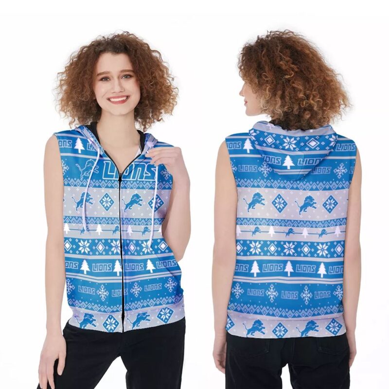 Detroit Lions For Lions Lover Ugly Christmas 3D Zip Sleeveless Hoodie ZSH1635