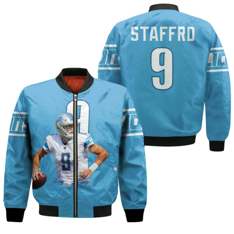 Detroit Lions Matthew Stafford 9 NFL Team Blue Jersey Gift For Lions Fans Bomber Jacket BJ00190