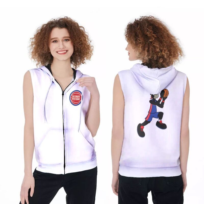 Detroit Pistons Basketball Classic Mascot Logo Gift For Pistons Fans White Zip Sleeveless Hoodie ZSH1943