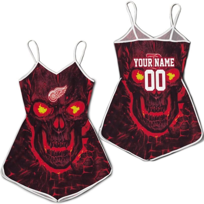 Detroit Red Wings Nhl Fan 3d Skull Demon Personalized Romper RJ02893