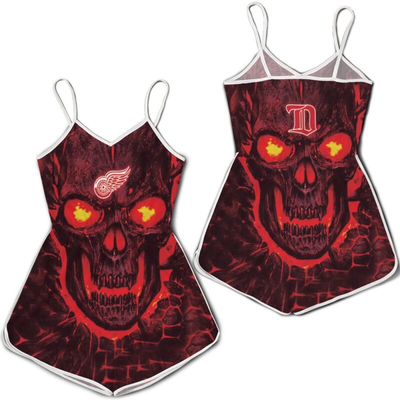 Detroit Red Wings Nhl Fan 3d Skull Demon jersey Romper RJ04496