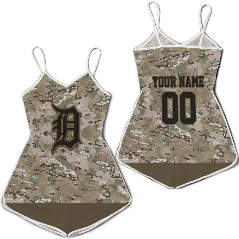 Detroit Tigers Camouflage Veteran Personalized Olive Romper RJ03643