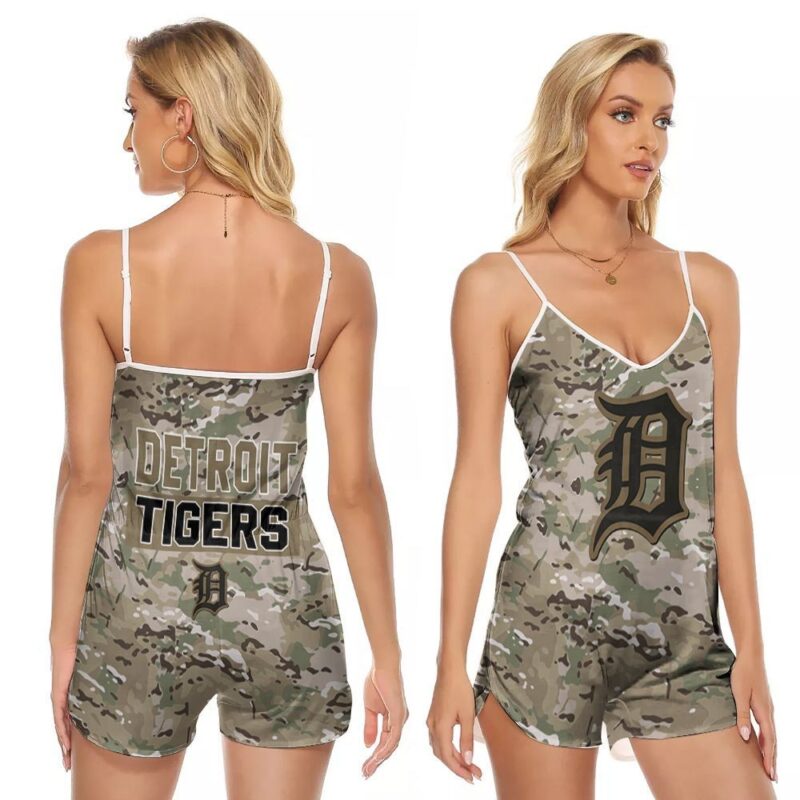 Detroit Tigers MLB Baseball Team Logo Camouflage Color Gift For Tigers Fans V-neck Romper Jumpsuit RJ01291