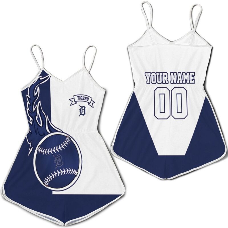 Detroit Tigers Personalized Blue And White Romper RJ03544