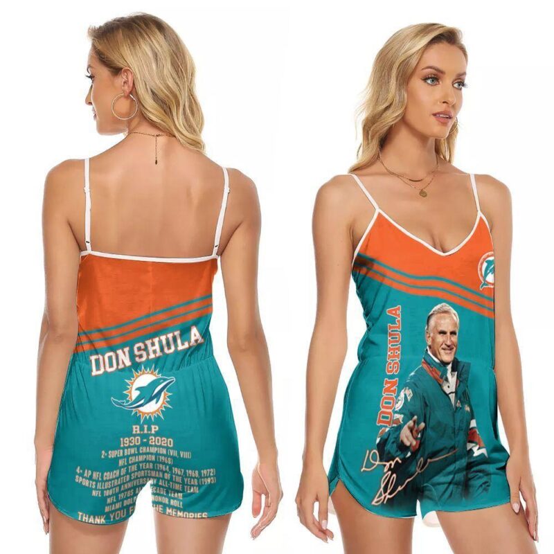 Don Shula Famous Coach 1930-2020 Miami Dolphins NFL American Football Team Logo Gift For Dolphins Fans V-neck Romper Jumpsuit RJ00593