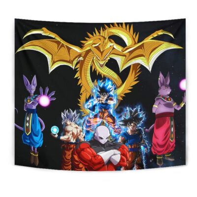 Dragon Ball Anime Tapestry - DB Goku Vs Villains Golden Shenron Dragon Tapestry Wall Hanging