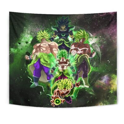 Dragon Ball Anime Tapestry - DB Super Saiyan Broly Moments Green Vapor Galaxy Tapestry Wall Hanging