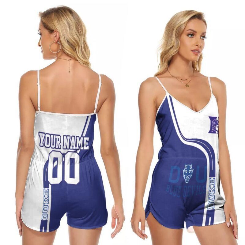 Duke Blue Devils Basketball Team Logo Personalized Custom Name Gift For Duke Blue Devils Fans Basketball Lovers V-neck Romper Jumpsuit RJ00909