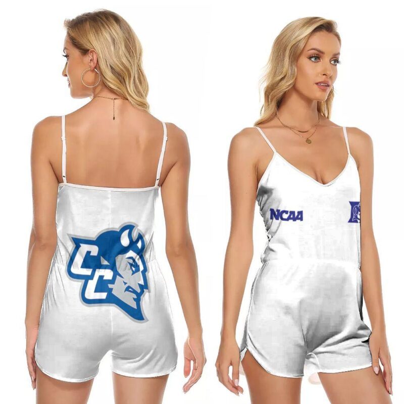 Duke Blue Devils Ncaa Classic White With Mascot Logo Gift For Duke Blue Devils Fans V-neck Romper Jumpsuit RJ01371