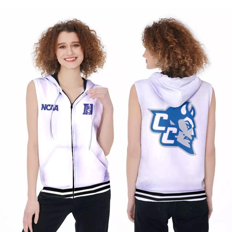 Duke Blue Devils Ncaa Classic White With Mascot Logo Gift For Duke Blue Devils Fans Zip Sleeveless Hoodie ZSH0765