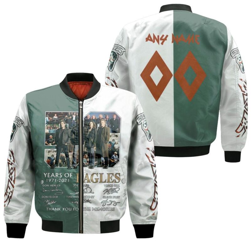 Eagles 50 Years Of Eagles 1971 2021 Thank You For The Memories Gift With Custom Name Number For Eagles Fans Bomber Jacket BJ00822