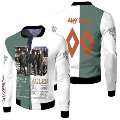 Eagles 50 Years Of Eagles 1971 2021 Thank You For The Memories Gift With Custom Name Number For Eagles Fans Fleece Bomber Jacket