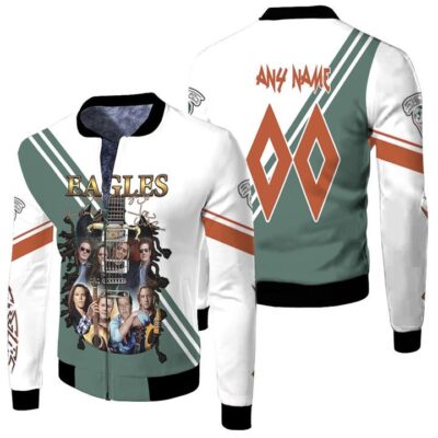 Eagles Guitar With Legend Members Rock Band Gift With Custom Name Number For Eagles Fans Fleece Bomber Jacket