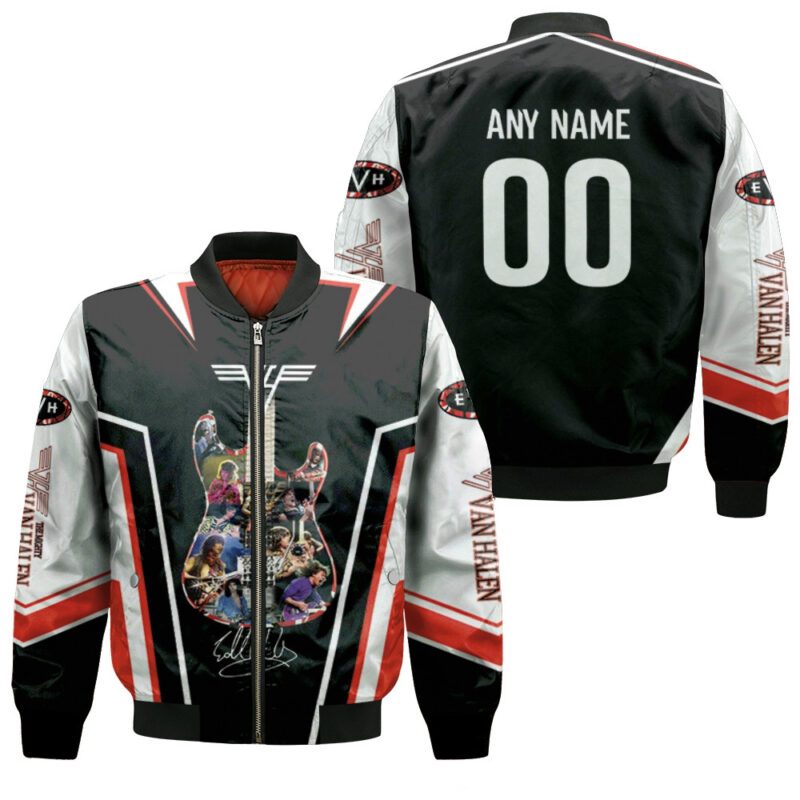 Eddie Van Halen Playing Guitar Memories American Musician Gift With Custom Name Number For Eddie Van Halen Fans Bomber Jacket BJ00856