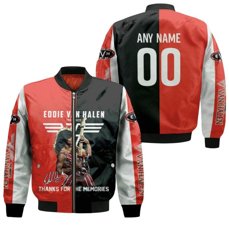 Eddie Van Halen With Guitar 1955 2020 Thank You For The Memories Signed Gift With Custom Name Number For Eddie Van Halen Fans Bomber Jacket BJ00827