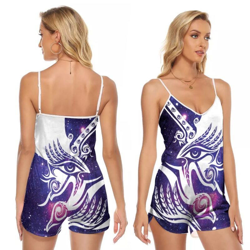 Egyptian Horus God of Vengeance Symbol Galaxy Version Gift For Horus Lovers Culture Religious Enthusiasts V-neck Romper Jumpsuit RJ00726
