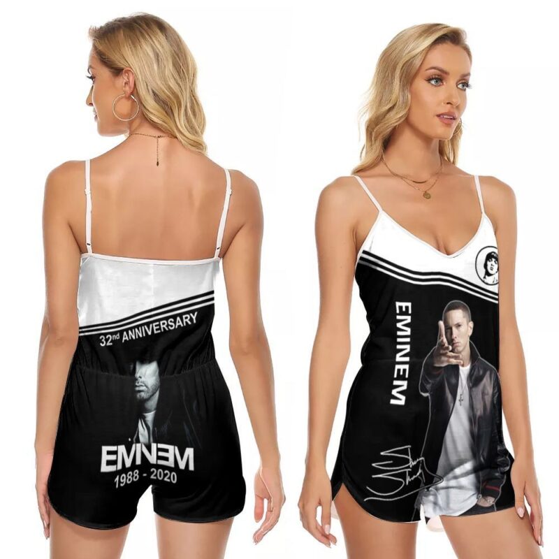 Eminem signatures legend rapper rap god 32nd anniversary 3d designed for Eminem fan V-neck Romper Jumpsuit RJ01305