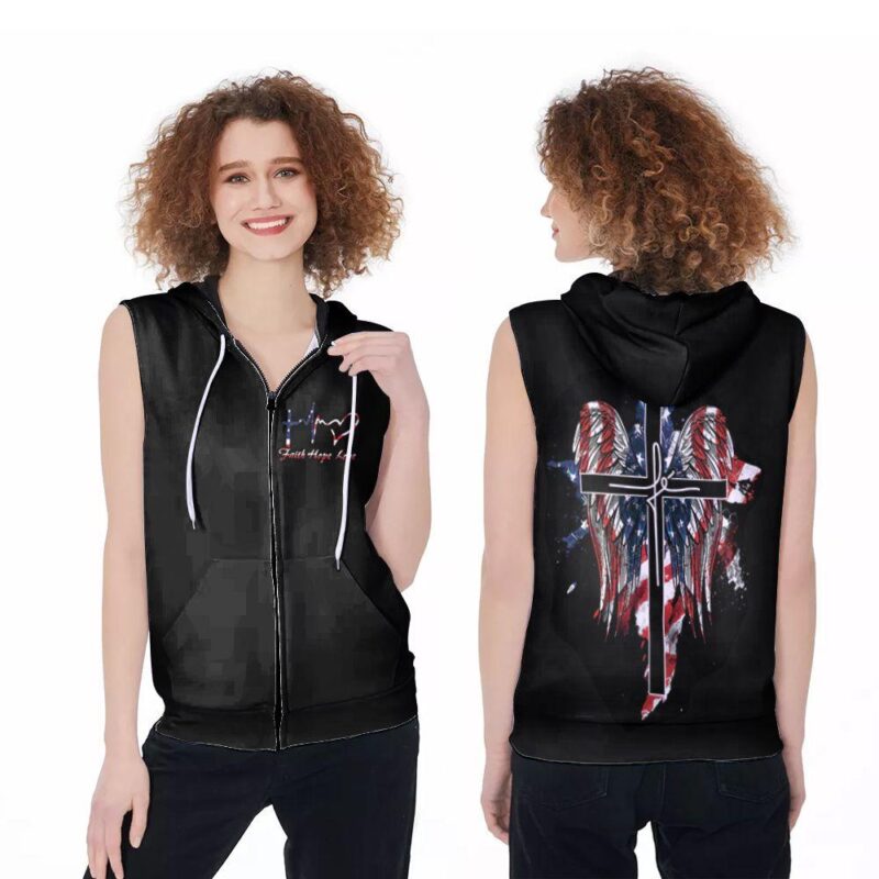 Faith Hope Love Rose Cross Lamb Angel Wings God Gift For Jesus Lovers Religious Culture Enthusiasts 2 Zip Sleeveless Hoodie ZSH1295