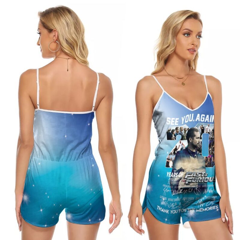 Fast and furious casts signatures see you again 20 years of release paul walker memorial 3d designed for fast and furious fan Romper Jumpsuit RJ00595