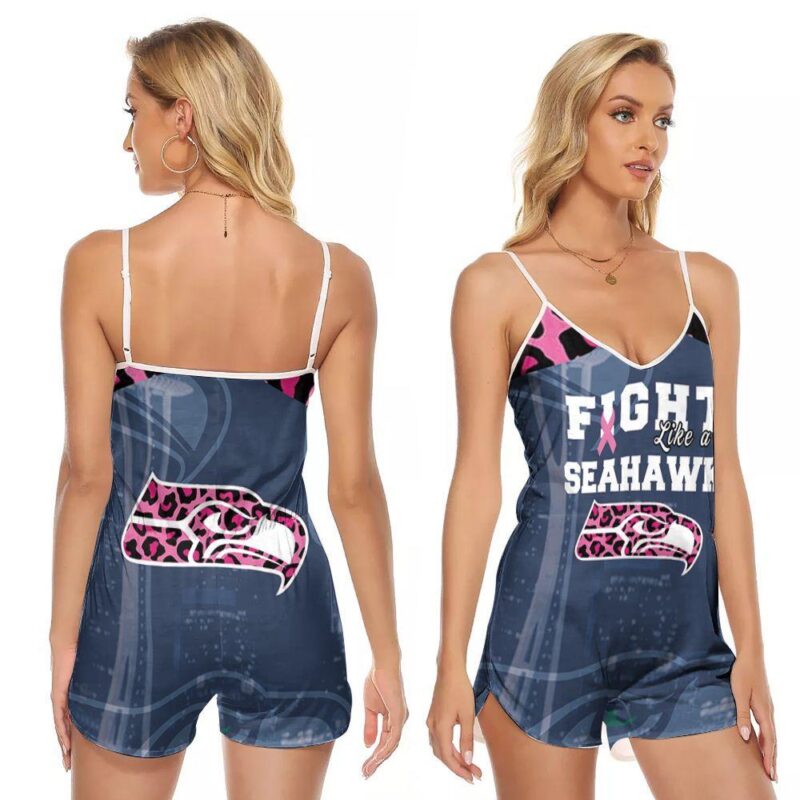 Fight Like A Seahawk Lepard Pattern Gift For Seattle Seahawks Fans Someone Has Cancer V-neck Romper Jumpsuit RJ00693