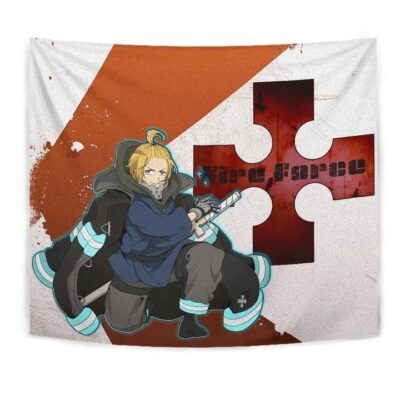 Fire Force Anime Tapestry Arthur Boyle Shining Blue Coat With Wood Sword Tapestry Wall Hanging
