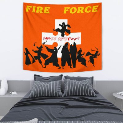 Fire Force Anime Tapestry Characters Silhouette Fighting Orange Yellow Text Tapestry Wall Hanging 2 Fire Force Anime Tapestry Characters Silhouette Fighting Orange Yellow Text Tapestry Wall Hanging 2