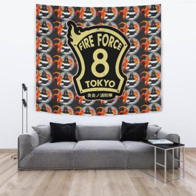 Fire Force Anime Tapestry Shinra Kusakabe Silhouette Evil Smile In Fire Patterns Tapestry Wall Hanging 3 Fire Force Anime Tapestry Shinra Kusakabe Silhouette Evil Smile In Fire Patterns Tapestry Wall Hanging 3